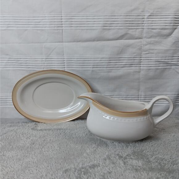 Johann Haviland Crowning Fashion Golden Band Vintage Gravy Boat with Underplate - Picture 1 of 12